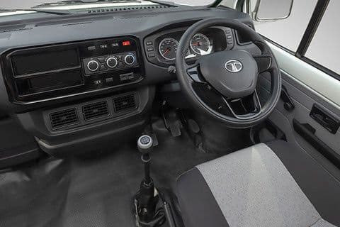 Driver cockpit with dashboard, steering and controls